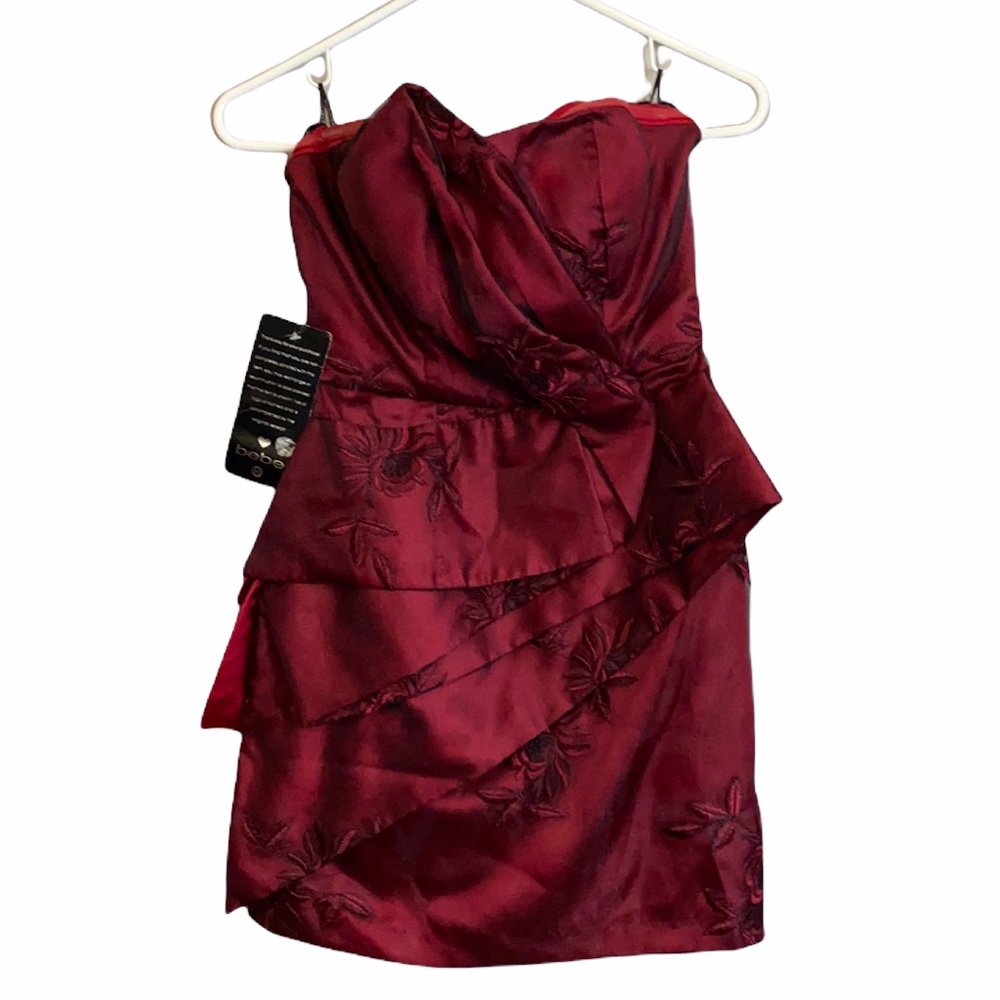 NWT Bebe XS Jayden Strapless Firecracker Red Dress NYE Christmas